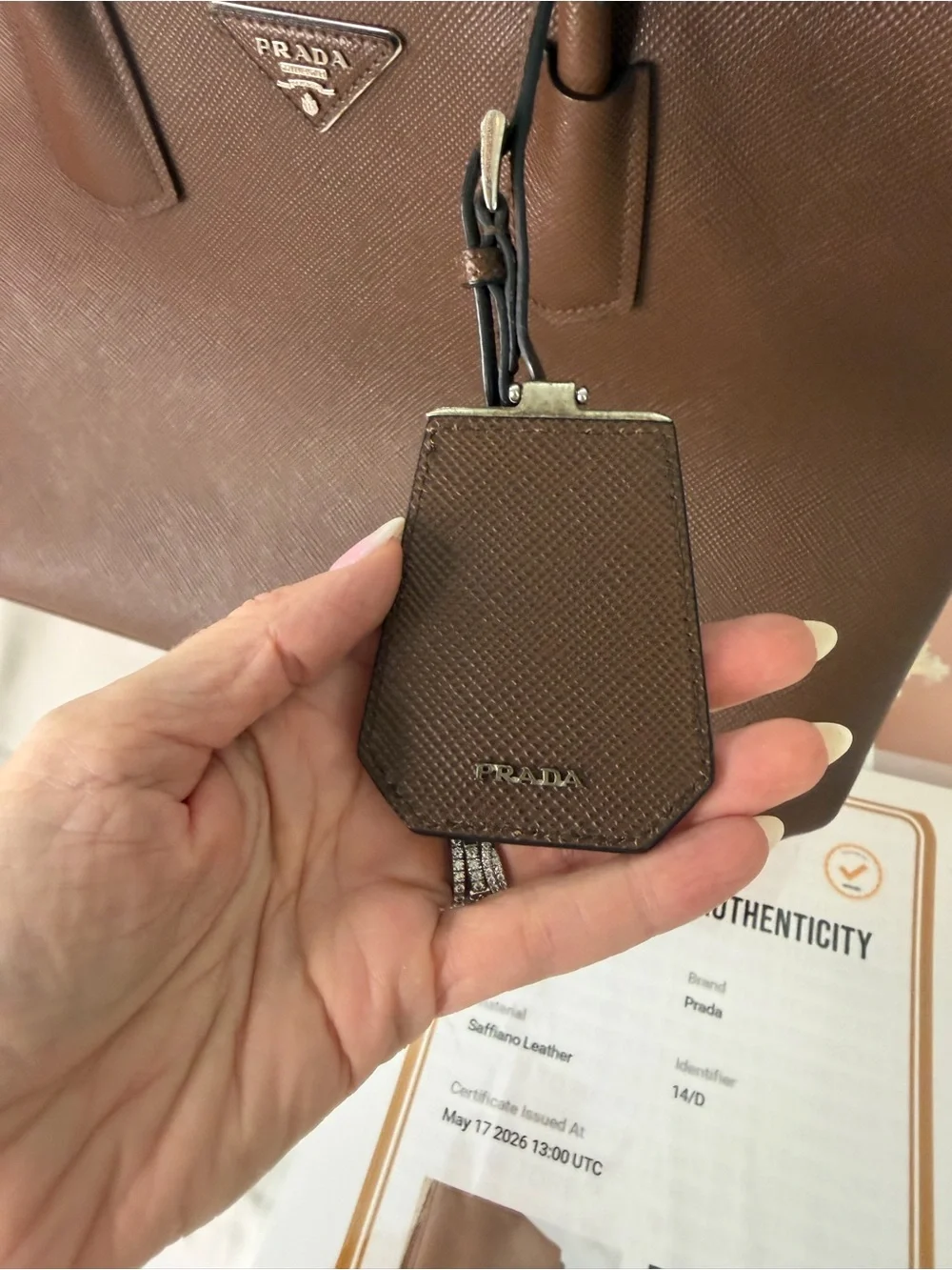 Prada Galleria Double Zip Tote Brown Saffiano Executive Handbag w/ 2 COA